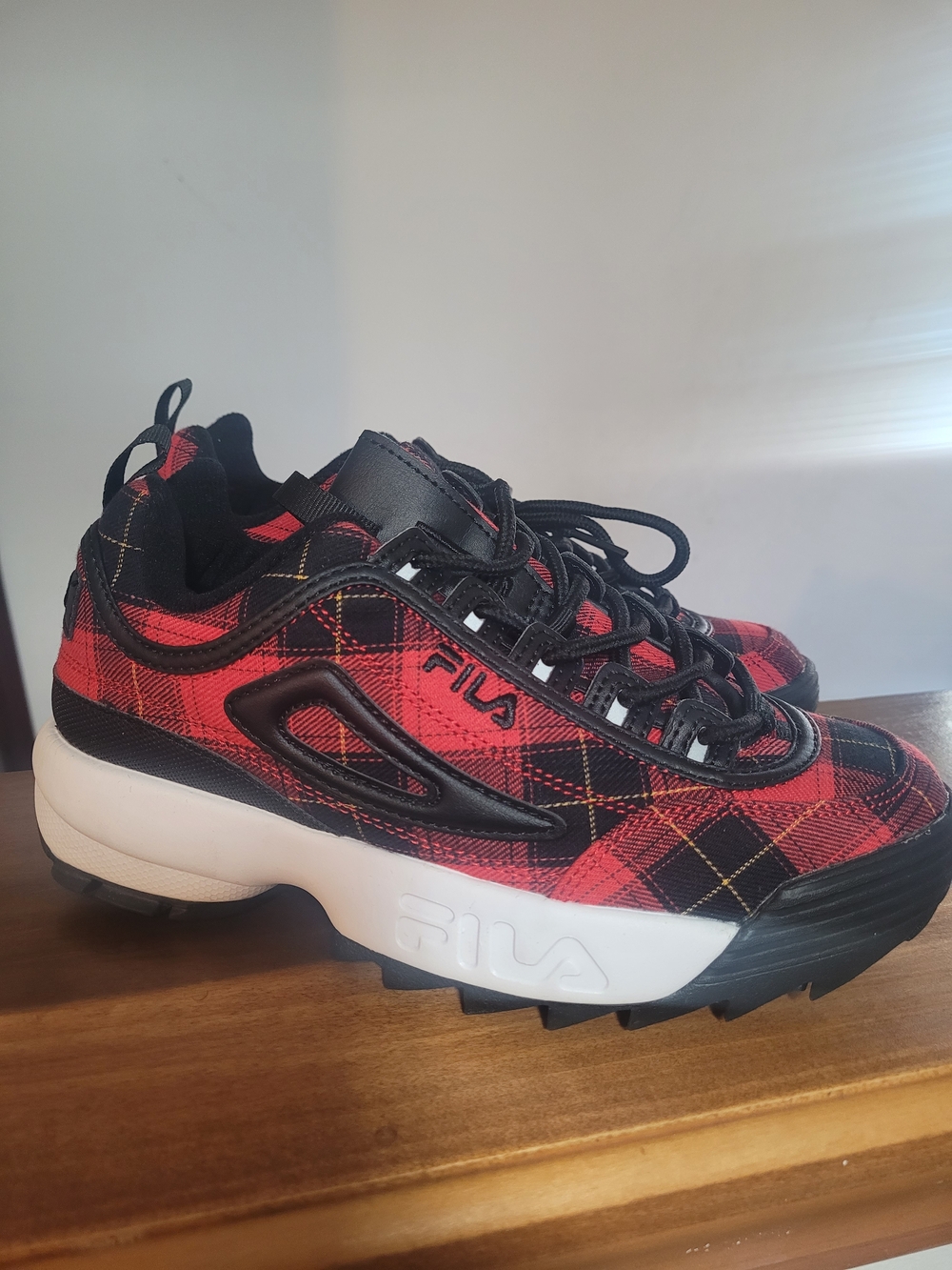 Fila Red and Black Plaid Chunky Sneaker